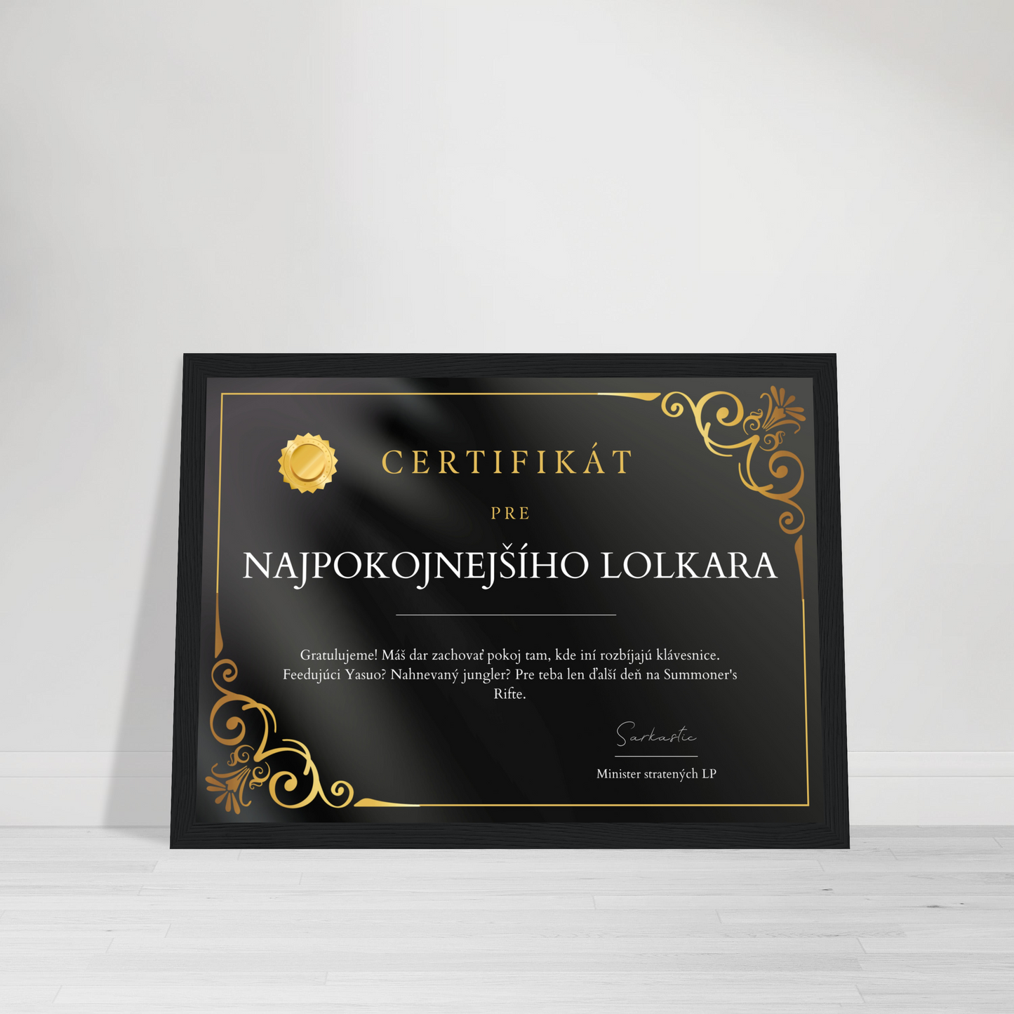 Certifikát Najpokojnejší Lolkár (SK)