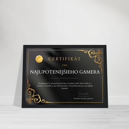 Certifikát Najupotenejší Gamer (SK)