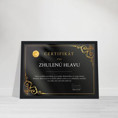 Certifikát Zhulená Hlava (SK)