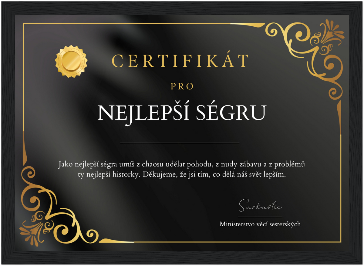 Certifikát Nejlepší Ségra