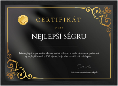 Certifikát Nejlepší Ségra