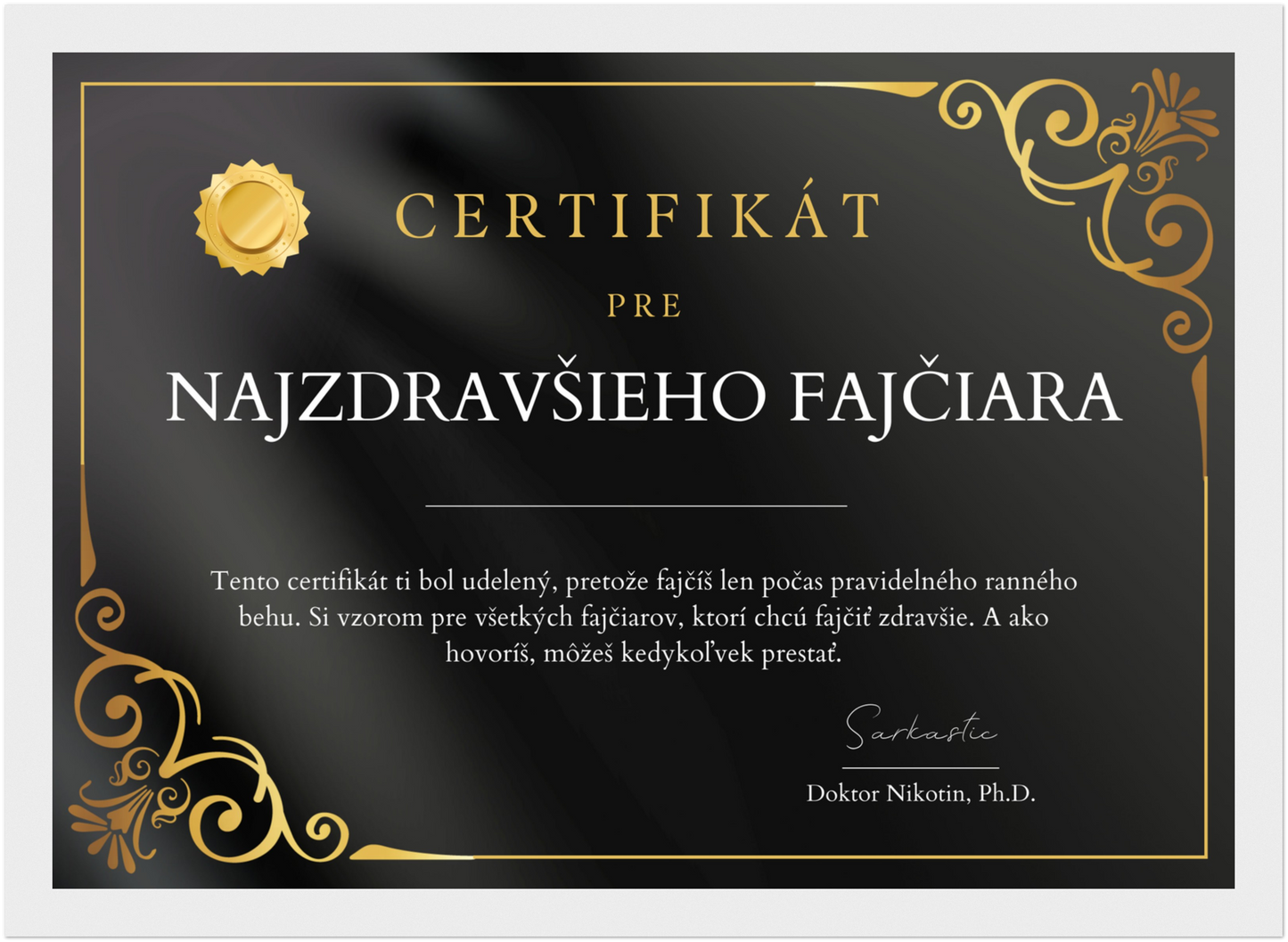 Certifikát  Najzdravší Fajčiar (SK)