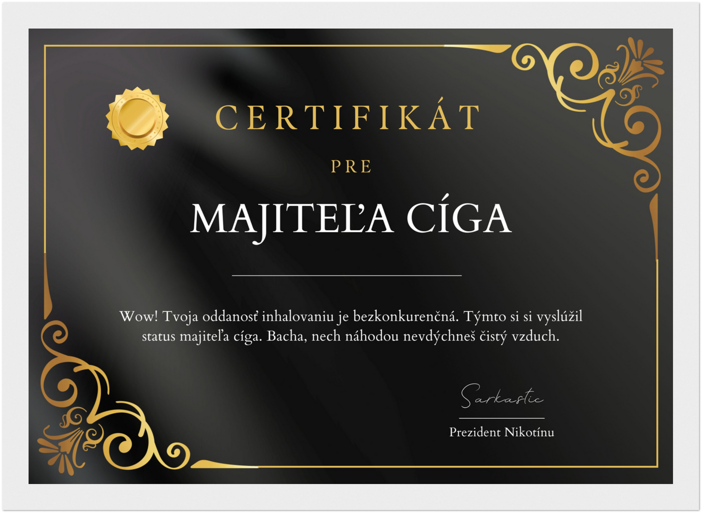 Certifikát Majitel Cíga (SK)