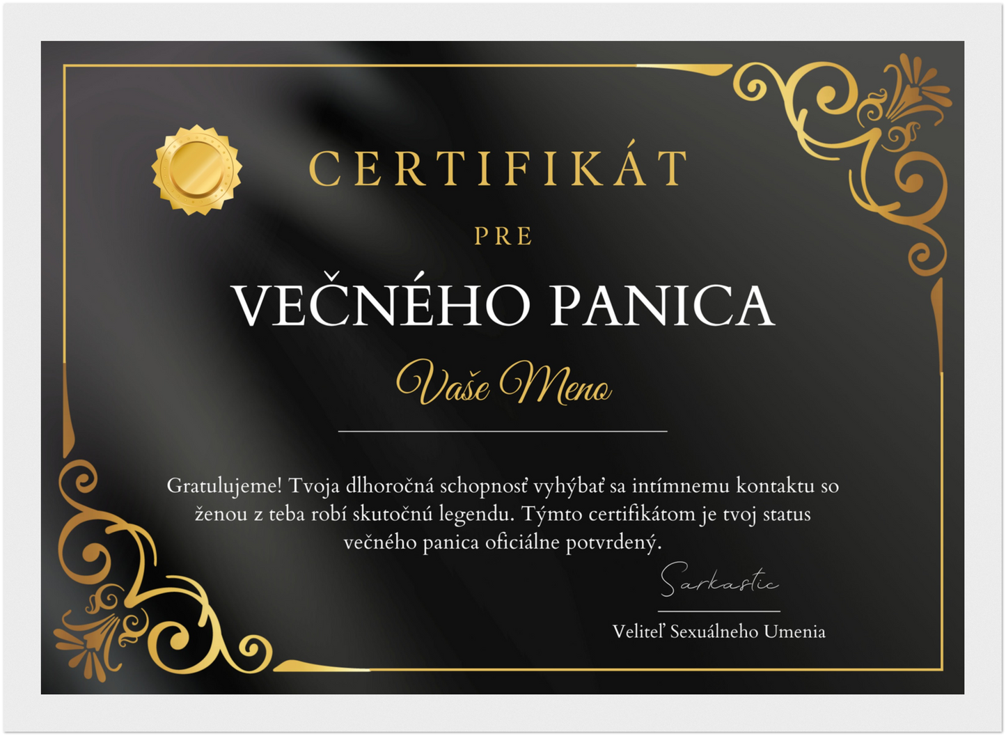 Certifikát Večný Panic (SK)