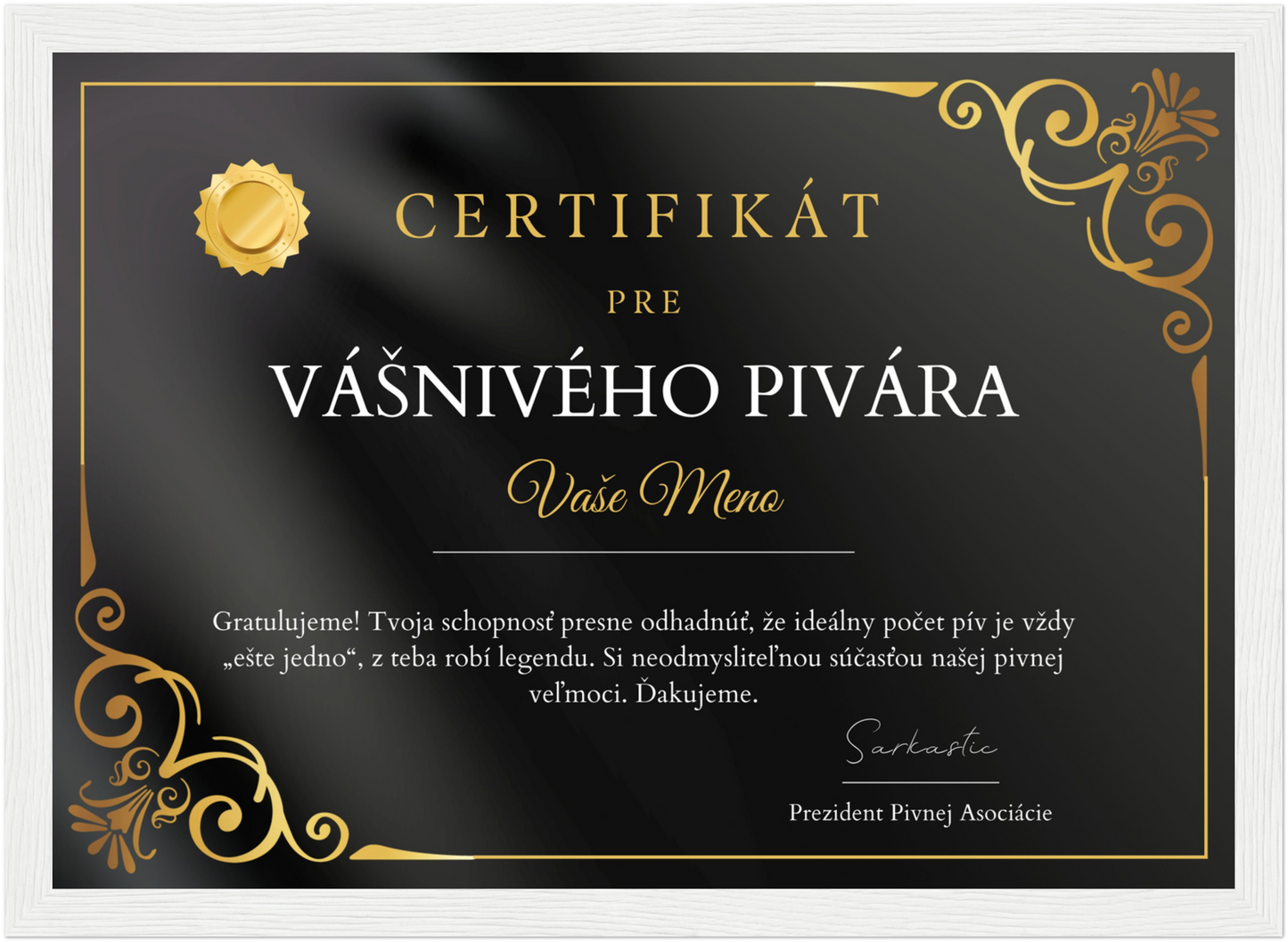 Certifikát Vášnivý Pivár (SK)