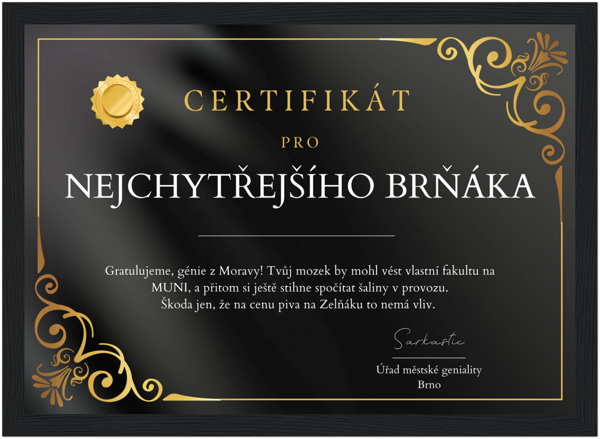 Certifikát Nejchytřejší Brňák