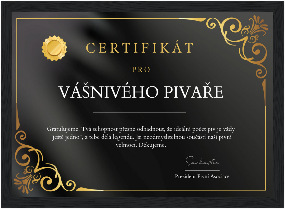 Certifikát Vášnivý Pivař