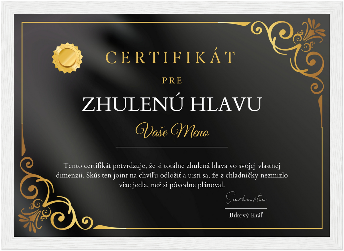 Certifikát Zhulená Hlava (SK)