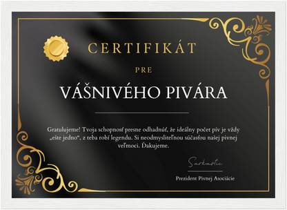 Certifikát Vášnivý Pivár (SK)