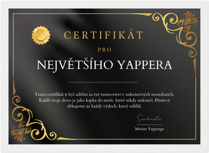 Certifikát Největší Yapper
