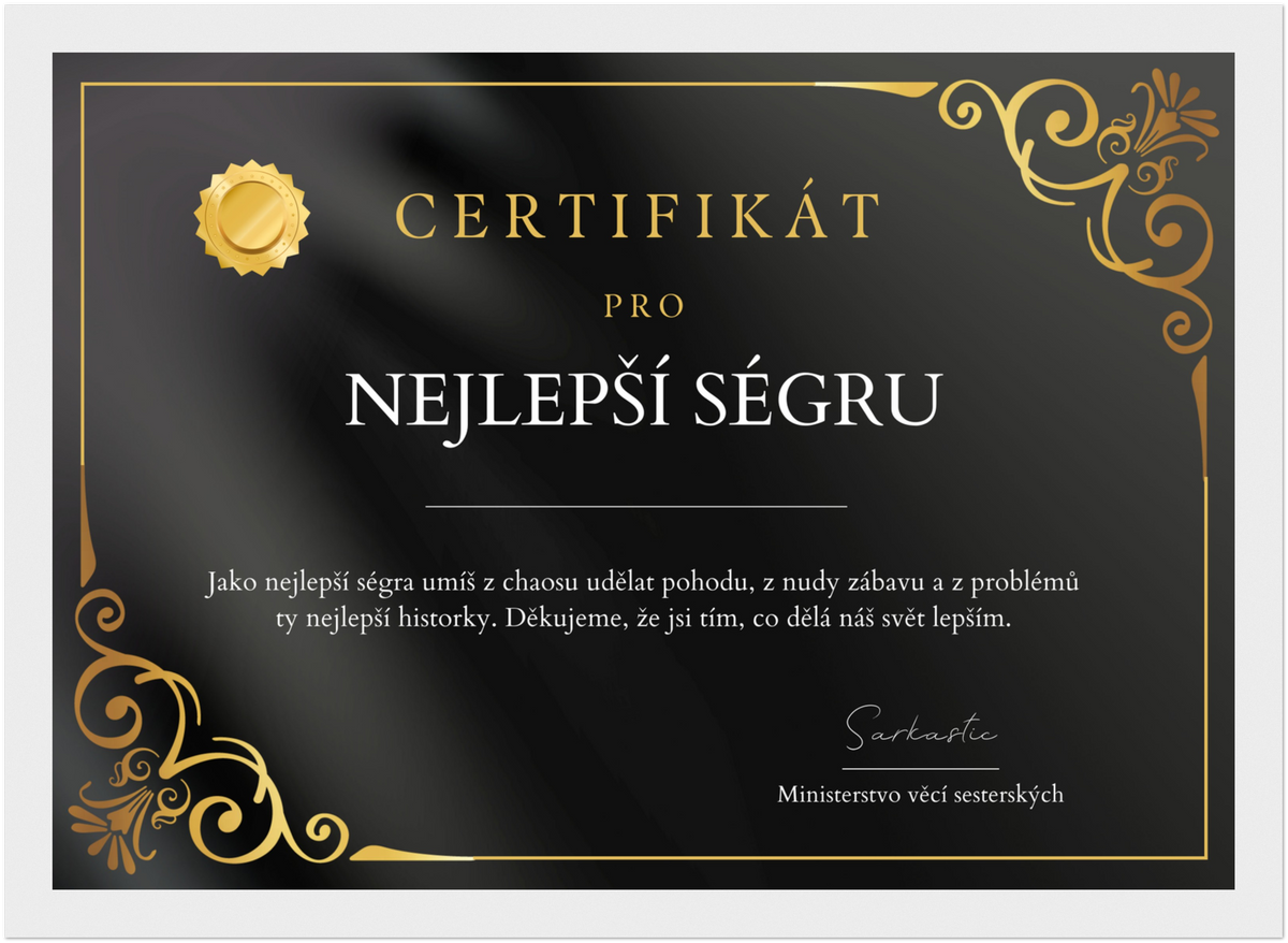 Certifikát Nejlepší Ségra