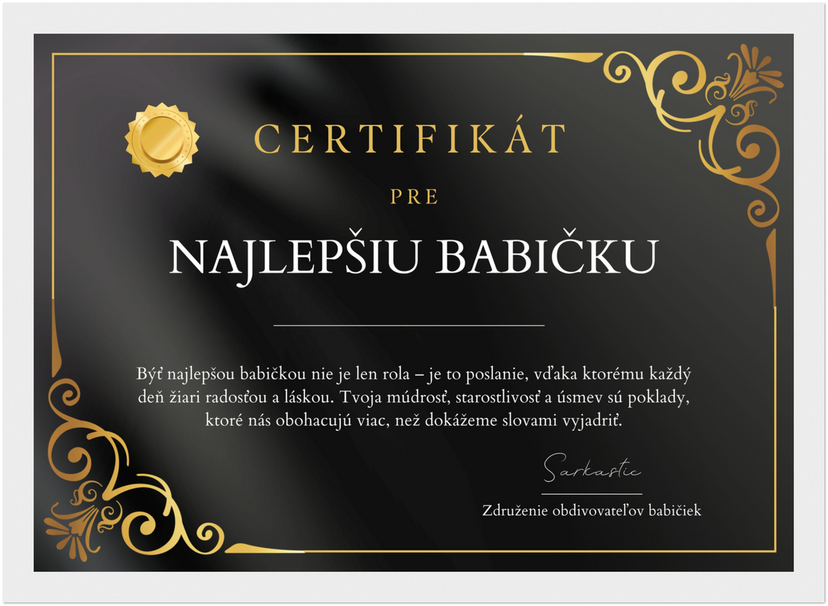 Certifikát Najlepšia Babička (SK)