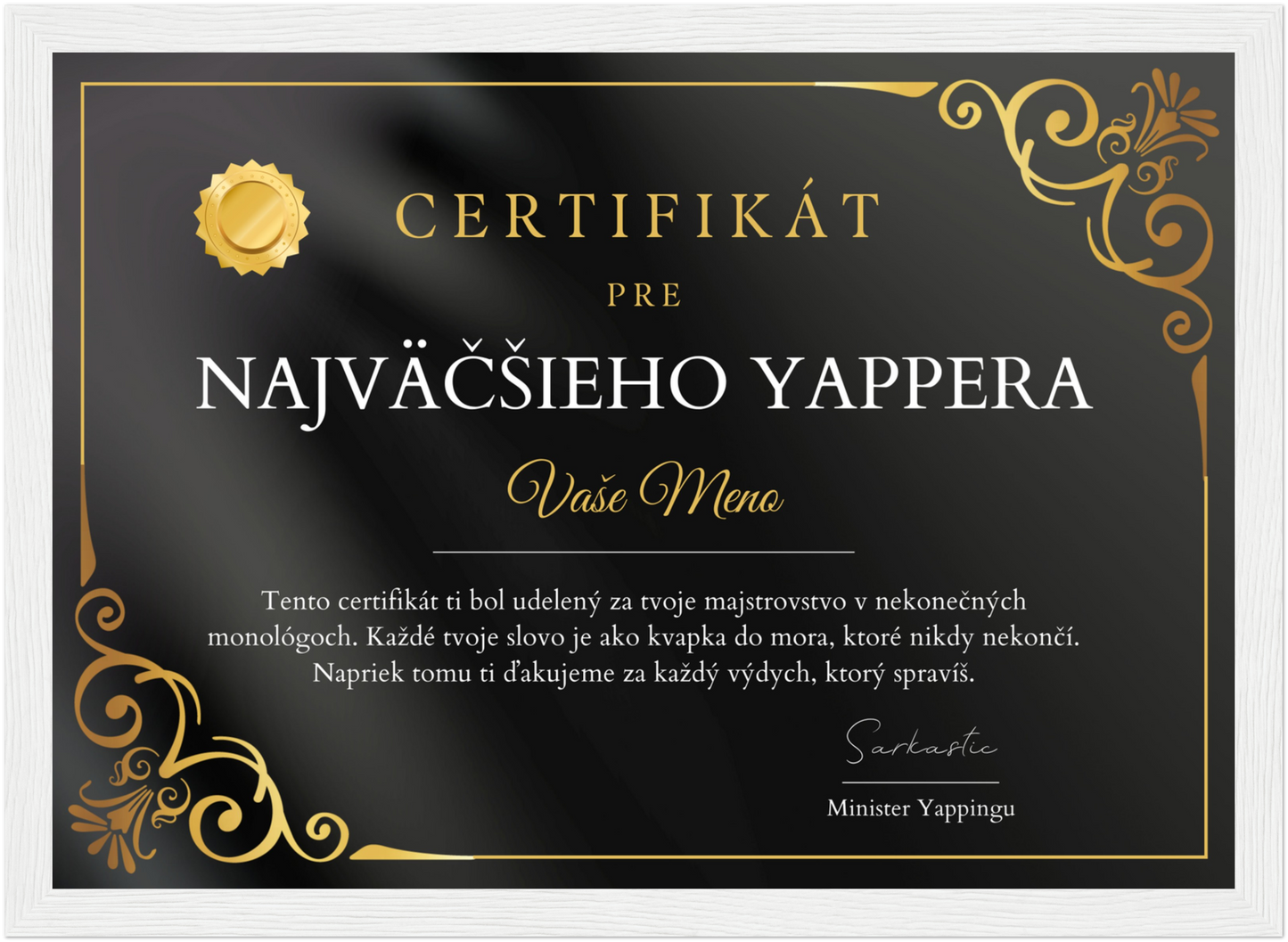 Certifikát Najväčší Yapper (SK)