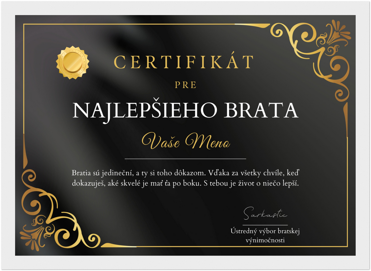 Certifikát Najlepší Brat (SK)