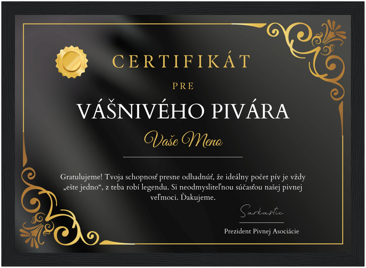 Certifikát Vášnivý Pivár (SK)