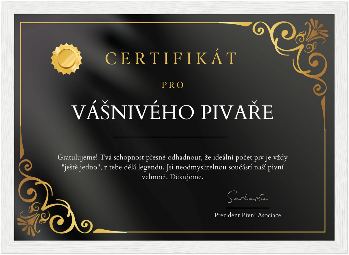 Certifikát Vášnivý Pivař