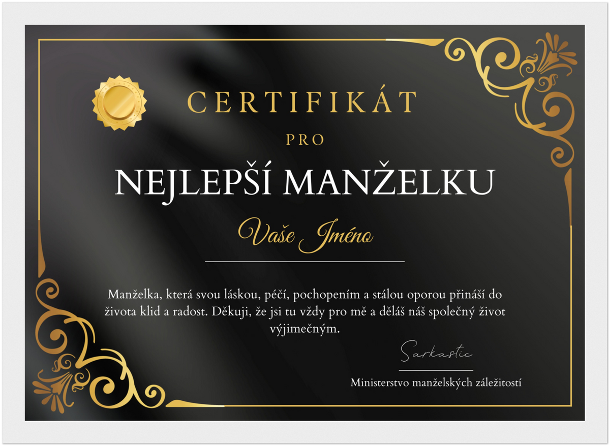 Certifikát Nejlepší Manželka