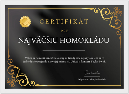 Certifikát Najväčšia Homokláda (SK)